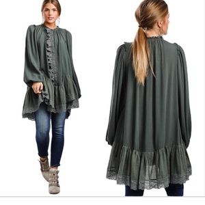 Free People Jeanette Tunic Ruffle Green Size Small